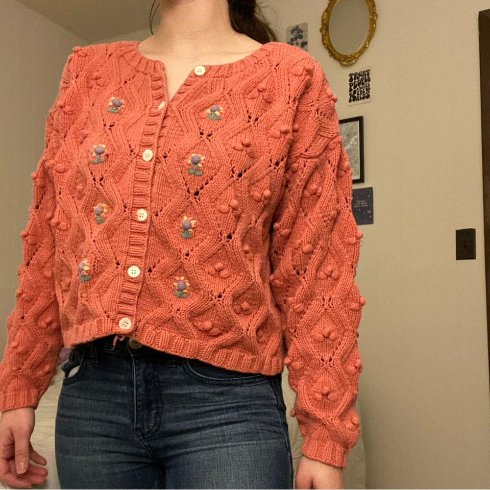 Rare Vintage 1980s Gap Embroidered Flower Cardigan